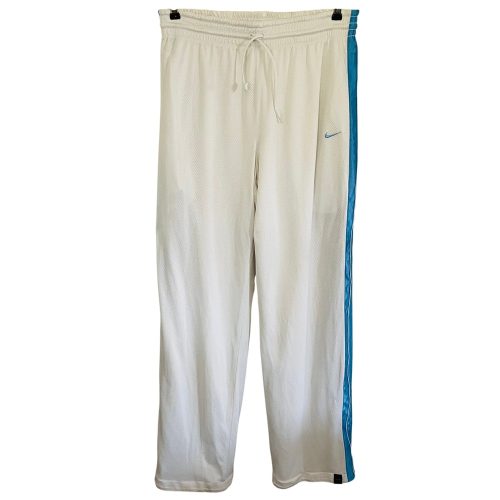 Vtg Y2K Nike Hoop XL Reversible Basketball Track Pants White Blue Mesh Shiny